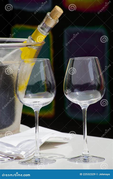 Served Wine With Two Empty Glasses Stock Image Image Of Standing Alcoholic 22532329