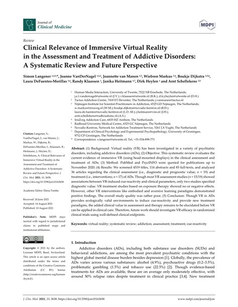 Pdf Clinical Relevance Of Immersive Virtual Reality In The Assessment