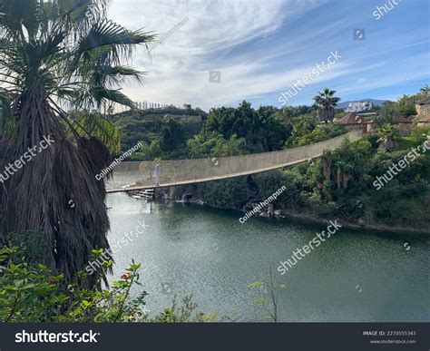 Wobbly Wooden Suspension Bridge Across Giant Stock Photo 2270555343