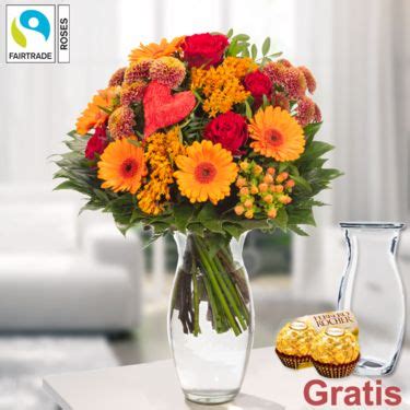 Blumenstrauß Liebesgarten mit Vase 2 Ferrero Rocher Blumenstrauß