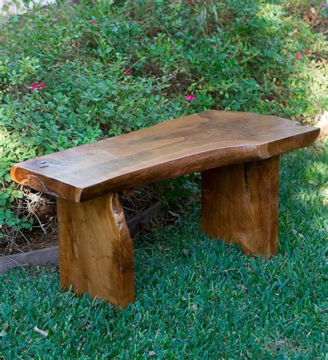 This Solid Reclaimed Small Garden Teak Bench Has A Natural Live Edge