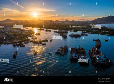 The Cliff State Sanya Bay Fishing Port Dawn Stock Photo Alamy