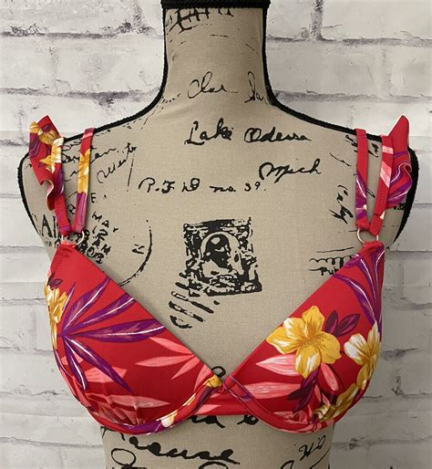 Shade Shore Bikini Underwire Bra Size B Red Flora Gem