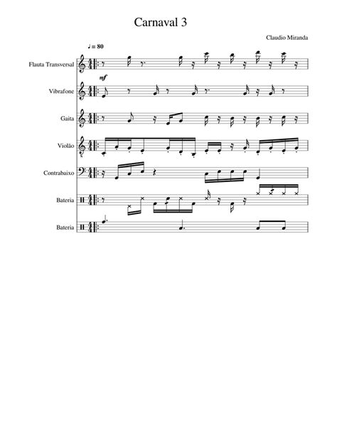 Carnaval 3 Sheet Music For Flute Vibraphone Guitar Bass Guitar