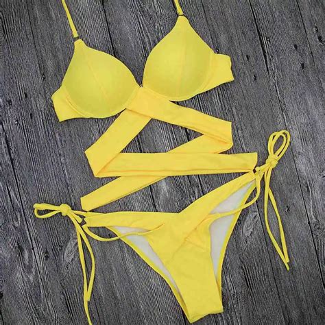 Yellow Bathing Suit 2018 Sexy Bikini Swimsuit Women Push Up Swimwear