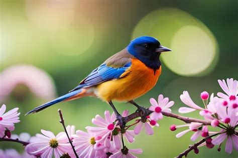 Premium AI Image | a blue and yellow bird with a blue and orange body.