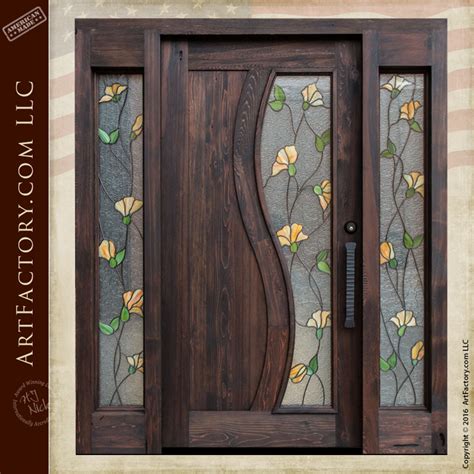 Tulip Stained Glass Door Craftsman Entry Door With Sidelights