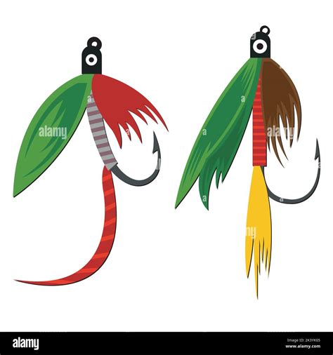 Vector Set Of Fly Fishing Lures Hooks Illustration Isolated On White