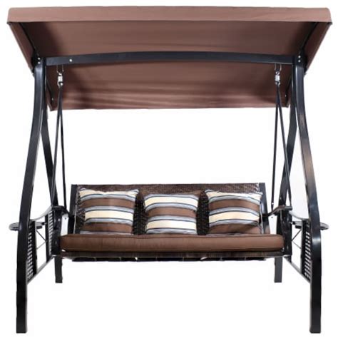 Sunnydaze Person Steel Patio Swing Bench With Side Tables Canopy