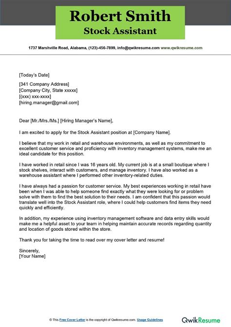 Shop Assistant Cover Letter Examples Qwikresume