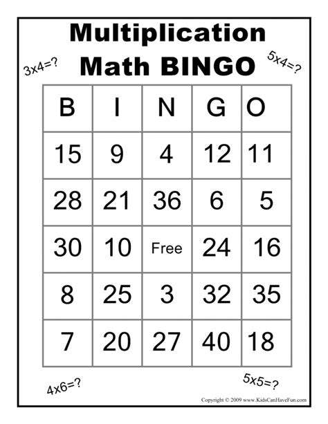 Multiplication Math Bingo