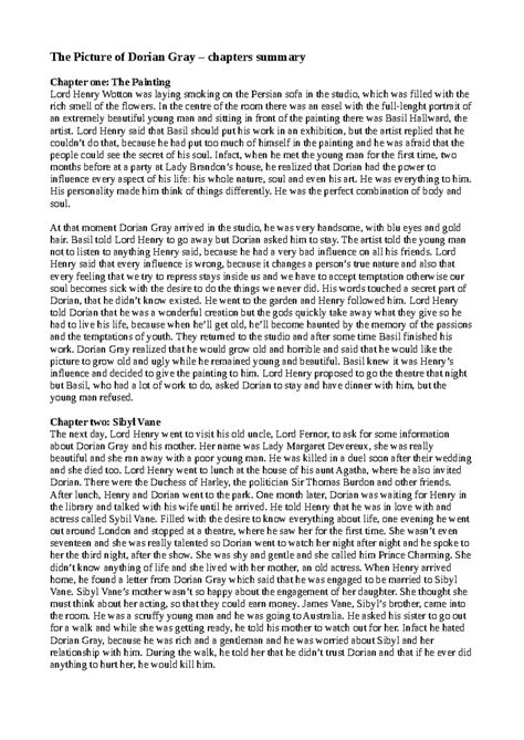 Chapters Summary of "The Picture of Dorian Gray" - All Key Points - Studocu