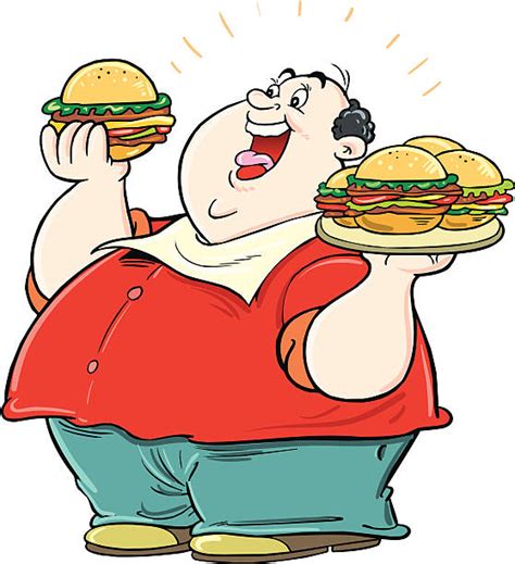 Fat Man Eating A Burger Drawing Illustrations Royalty Free Vector