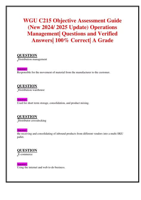 WGU C215 Objective Assessment Guide (New 2024/ 2025 Update) Operations