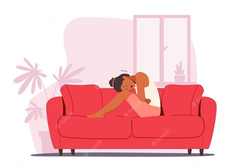 Premium Vector Woman Sitting On Couch Touch Belly Appendicitis