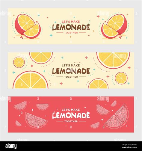 Fresh Lemonade Banners Set Orange Lemon Drink Vector Illustration