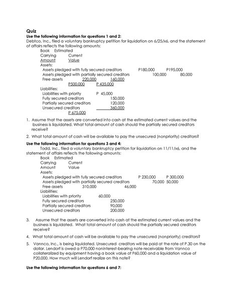 Pdfcoffee Reviewer Notes Quiz Use The Following Information For