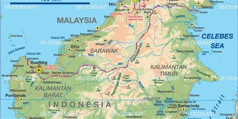 Map of Borneo (Island in Indonesia, Malaysia, Brunei) with Cities ...