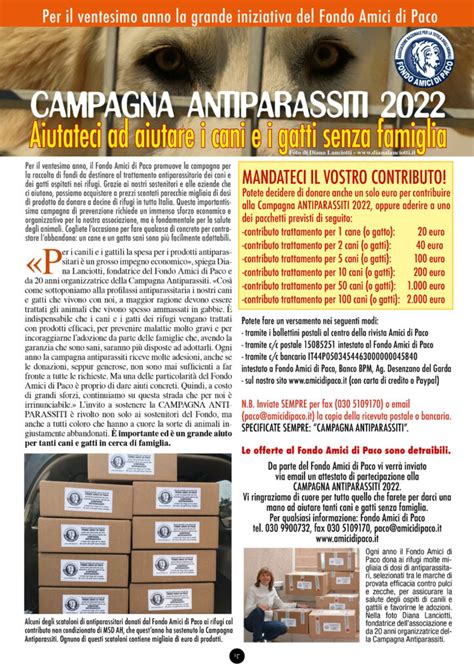 Campagna Antiparassiti 2022 Fondo Amici Di Paco Anche Questanno