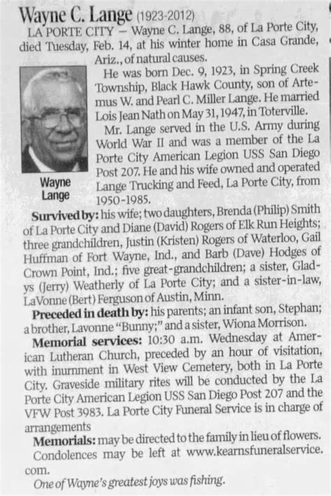 Wayne Clifford Lange 1923 2012 Find A Grave Memorial