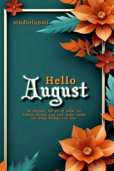 Aqua Floral August Banner 4 × 6 Template Postermywall