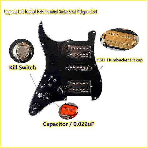 Left Handed Prewired Strat Guitar Pickguard Set Kill Switch Humbuckers