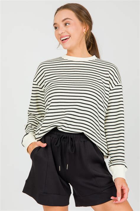 Emery Stripe Pullover Cream Black New Arrivals The Blue Door Boutique