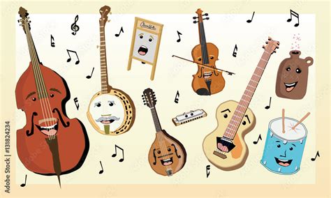 Old Time Country Band Cartoon Characters Vectors Stock Vector Adobe Stock