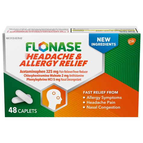 Flonase Headache And Allergy Relief Medicine Tablets 48 Count