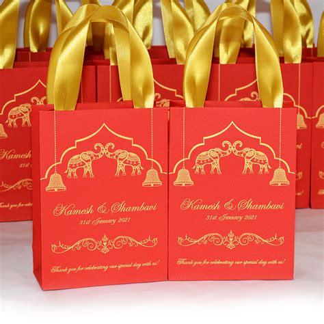 150 Elegant Indian Wedding Favor Bags Red And Gold Personalized T Bag