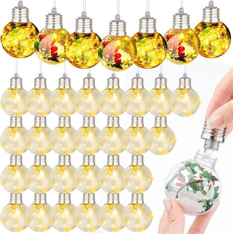 Poen Led Christmas Ball Ornaments Light Up Clear Plastic Fillable Ornament Balls