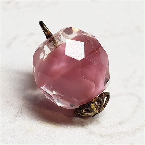 Diminutive Faceted Glass Charmstring Ball Button Pink Glass Clear