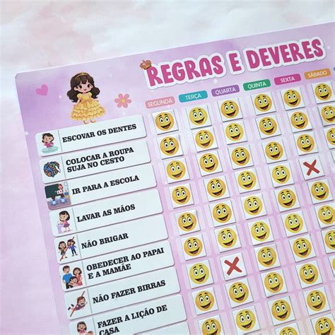 Quadro Incentivo Infantil Com 24 Regras Princesas Parede Elo7