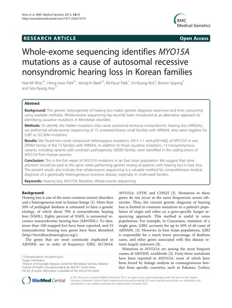 PDF Whole Exome Sequencing Identifies MYO15A Mutations As A Cause Of