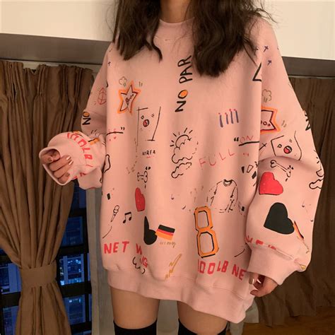 Cute Pastel Print Oversized Sweater Hoodie Pullover Korean Japanese