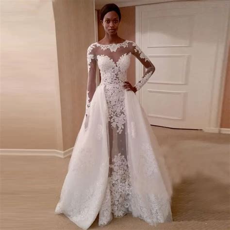 New Arrival Scoop Long Sleeves Mermaid Wedding Dress Detachable