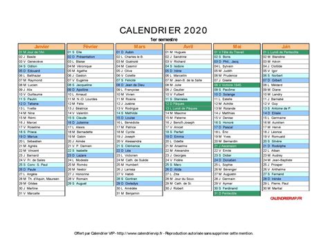 Calendrier 2020 à imprimer gratuit en PDF et Excel