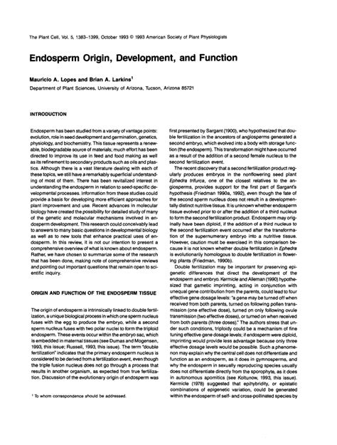 (PDF) Endosperm Origin, Development, and Function