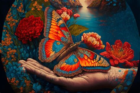 Premium Photo | A painting of a butterfly on a persons hand generative ai