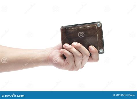 Man Hand Holding Leather Men Wallet Isolated On White Background Stock