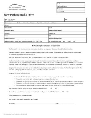 Fillable Online Adult New Patient Intake Form Columbia Orthopedic