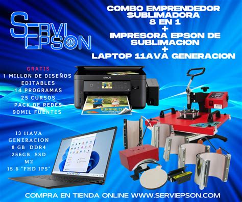 COMBO EMPRENDEDOR SUBLIMADOR 8 EN 1 IMPRESORA EPSON LAPTOP I3 11AVA