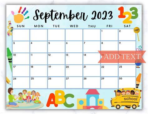 Editable September 2023 Calendar, Printable School Calendar with ABC's ...