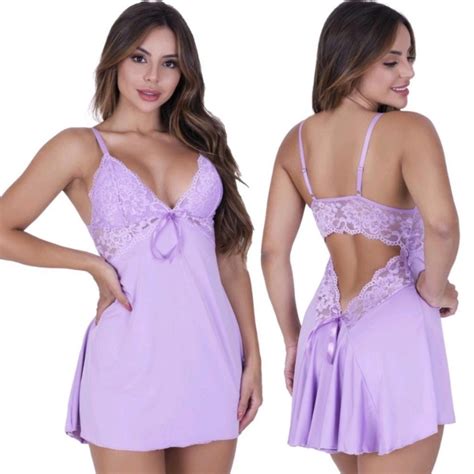 Camisola Renda Sem Bojo Lingerie Pijama Soltinha Linha Noite Costas Nua Calcinha Fio Tanga