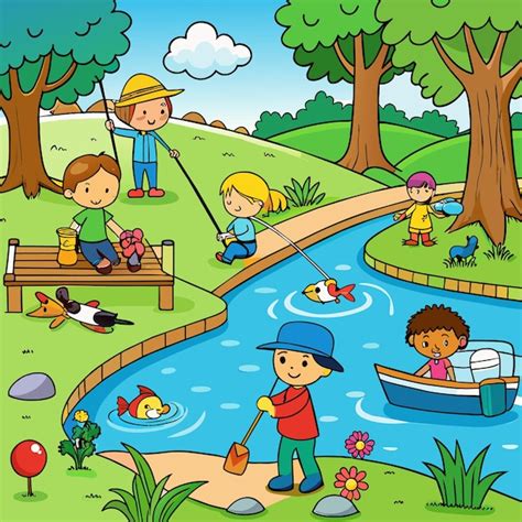 Premium Vector A Cartoon Illustration Of Children Playing In The