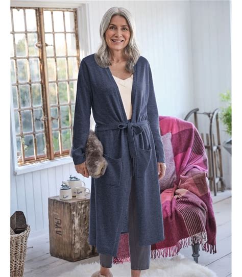 Denim Marl Cashmere And Merino Luxe Dressing Gown Woolovers Au