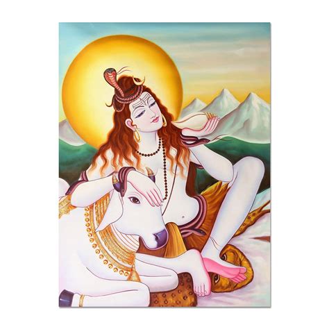 Mituja Religious Canvas Paintings Mahadev With Nandi Painting For