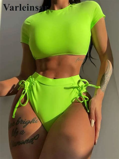 Swimsuit High Waist Short Sleeve Bikini High Waist Bikini Womens