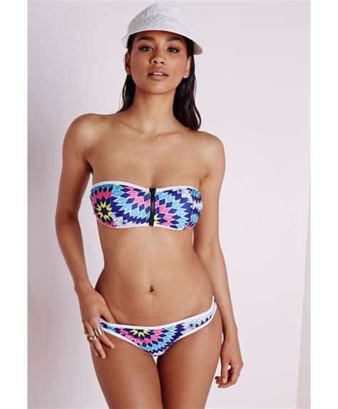 Lyst Missguided Geo Print Zip Front Bandeau Bikini Top