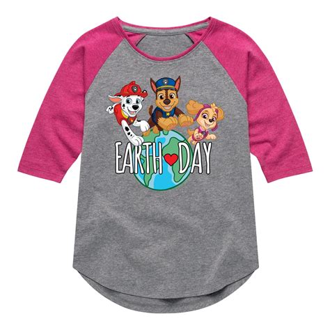 Paw Patrol Earth Day Globe Toddler And Youth Girls Raglan Graphic T